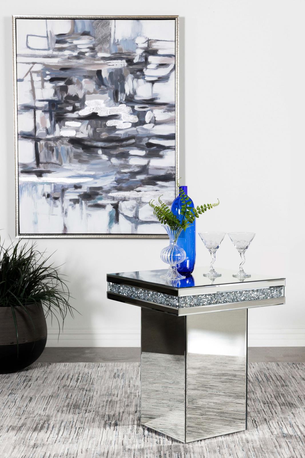 Elora Pedestal Square Top Mirrored Accent Table