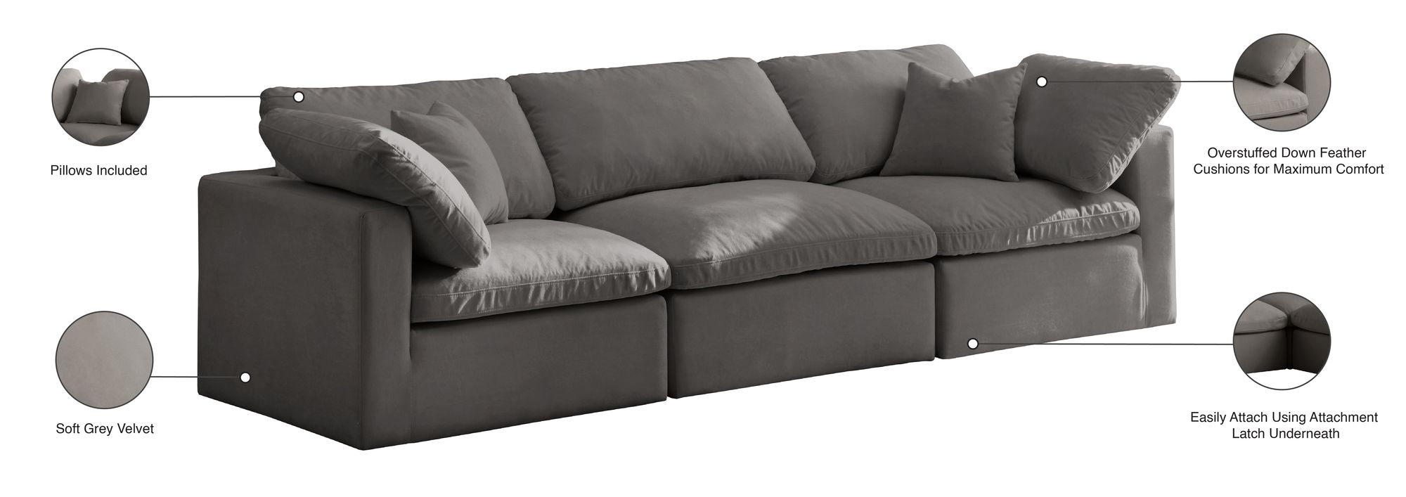 Plush 105" Velvet Standard Comfort Modular Sofa