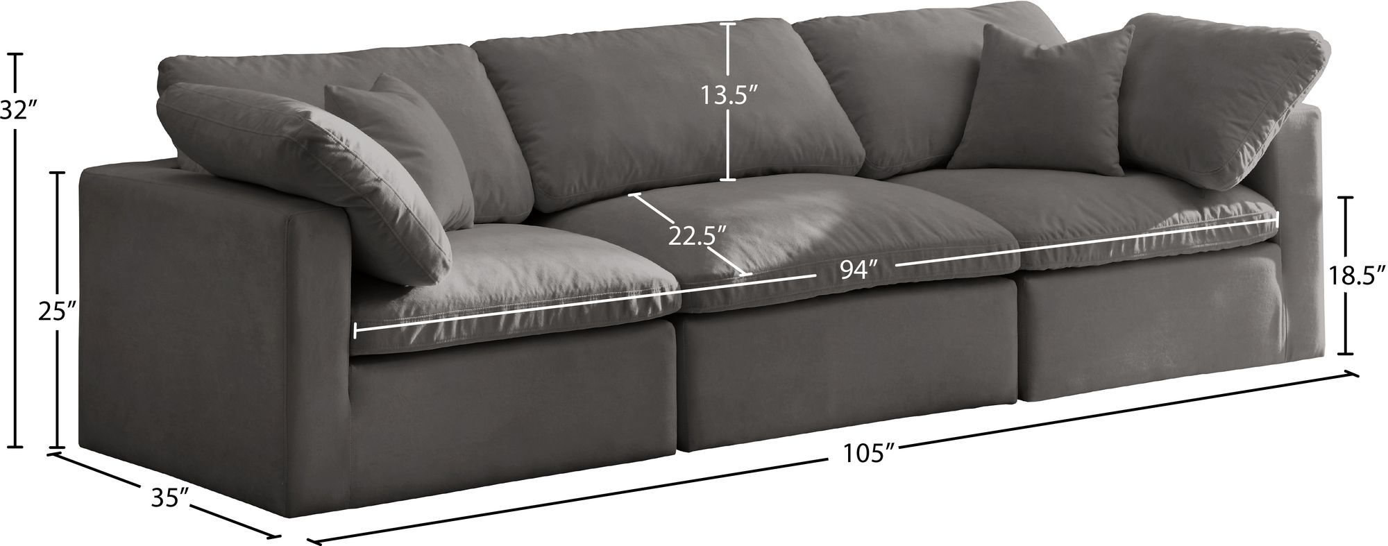 Plush 105" Velvet Standard Comfort Modular Sofa