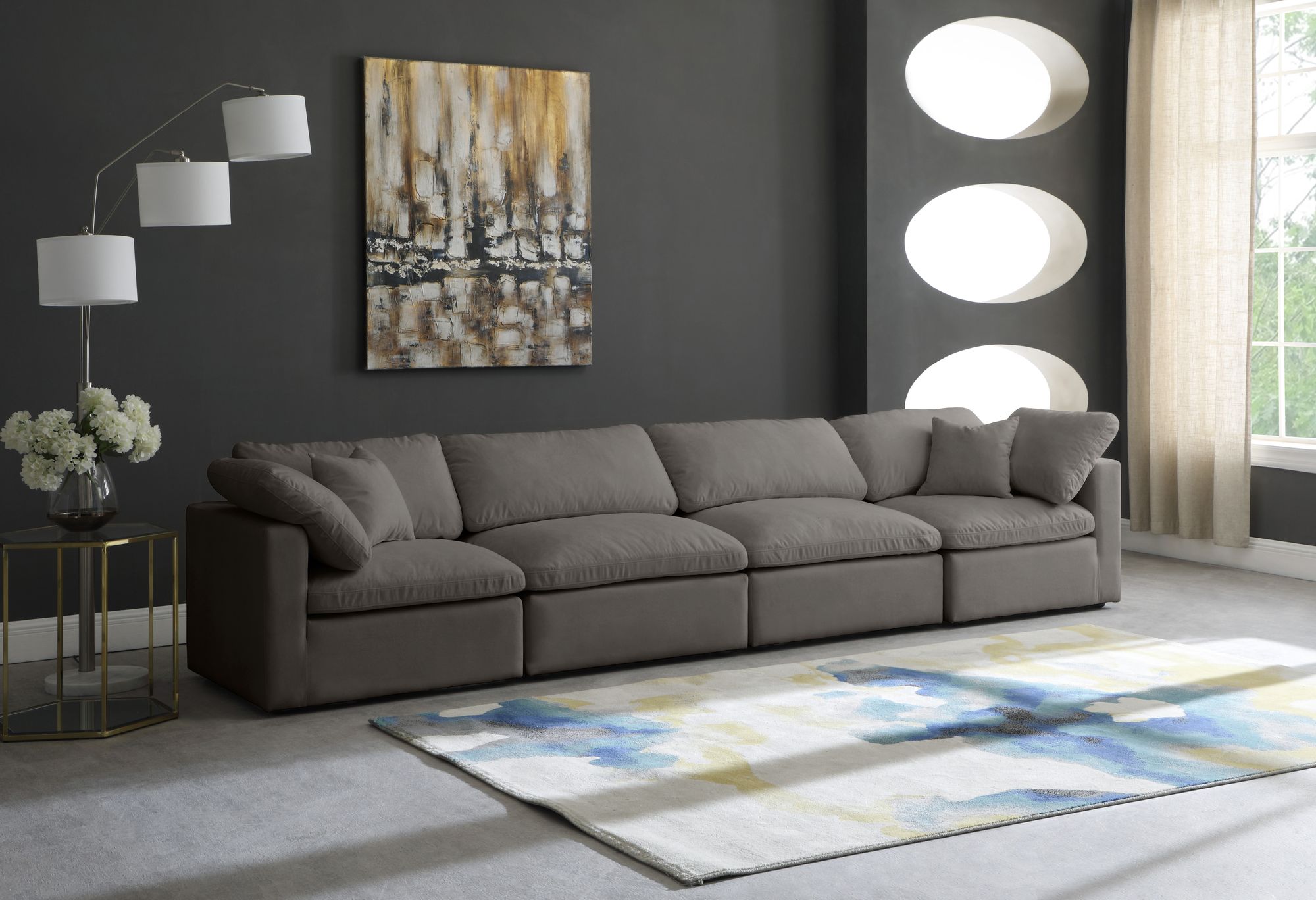 Plush 140" Velvet Standard Comfort Modular Sofa