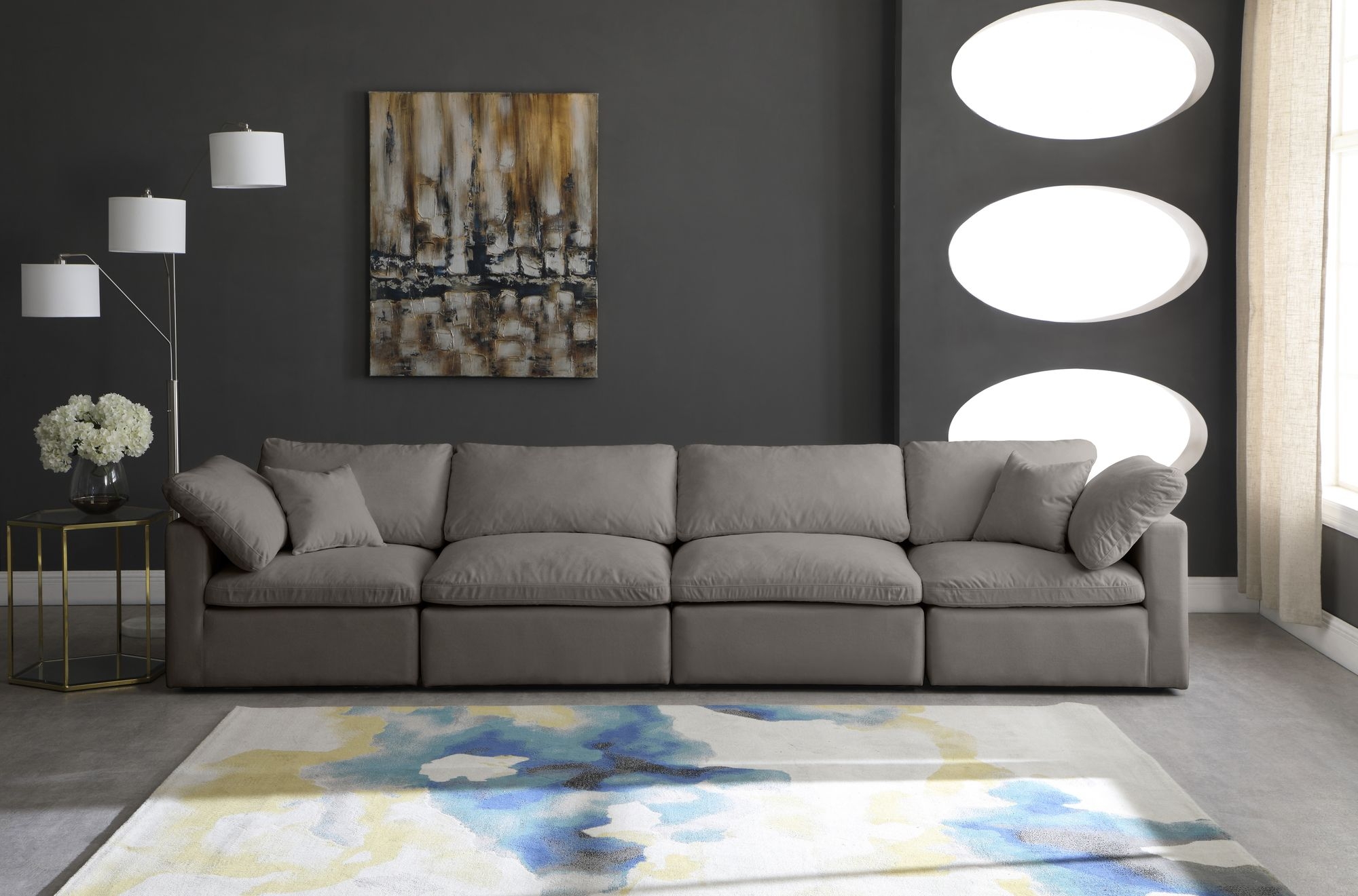 Plush 140" Velvet Standard Comfort Modular Sofa