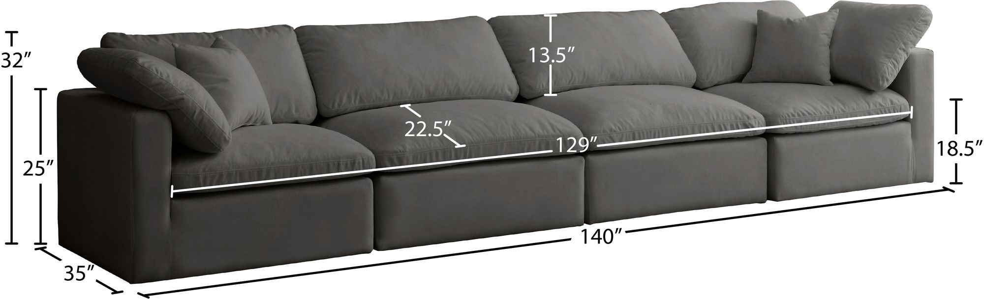 Plush 140" Velvet Standard Comfort Modular Sofa