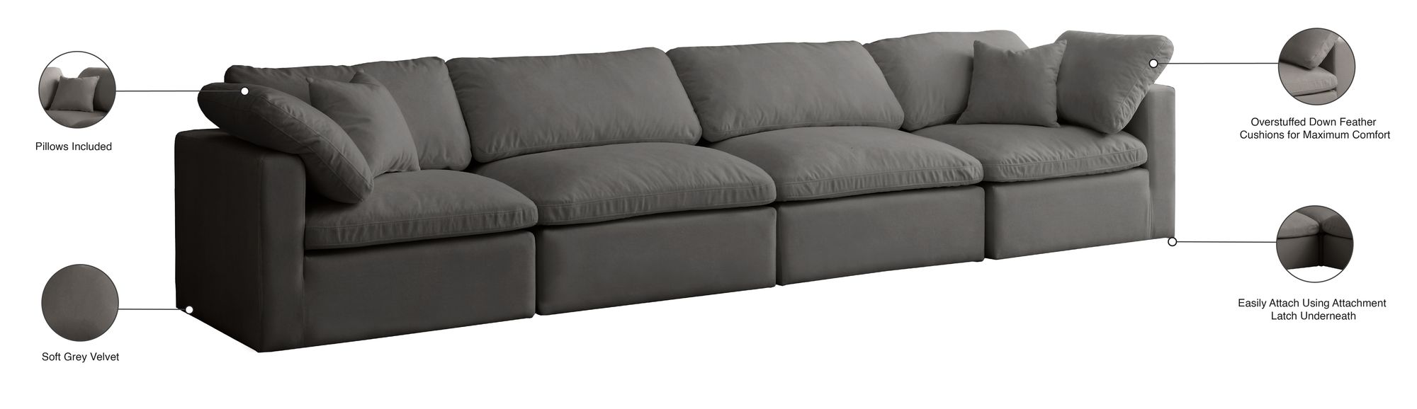 Plush 140" Velvet Standard Comfort Modular Sofa