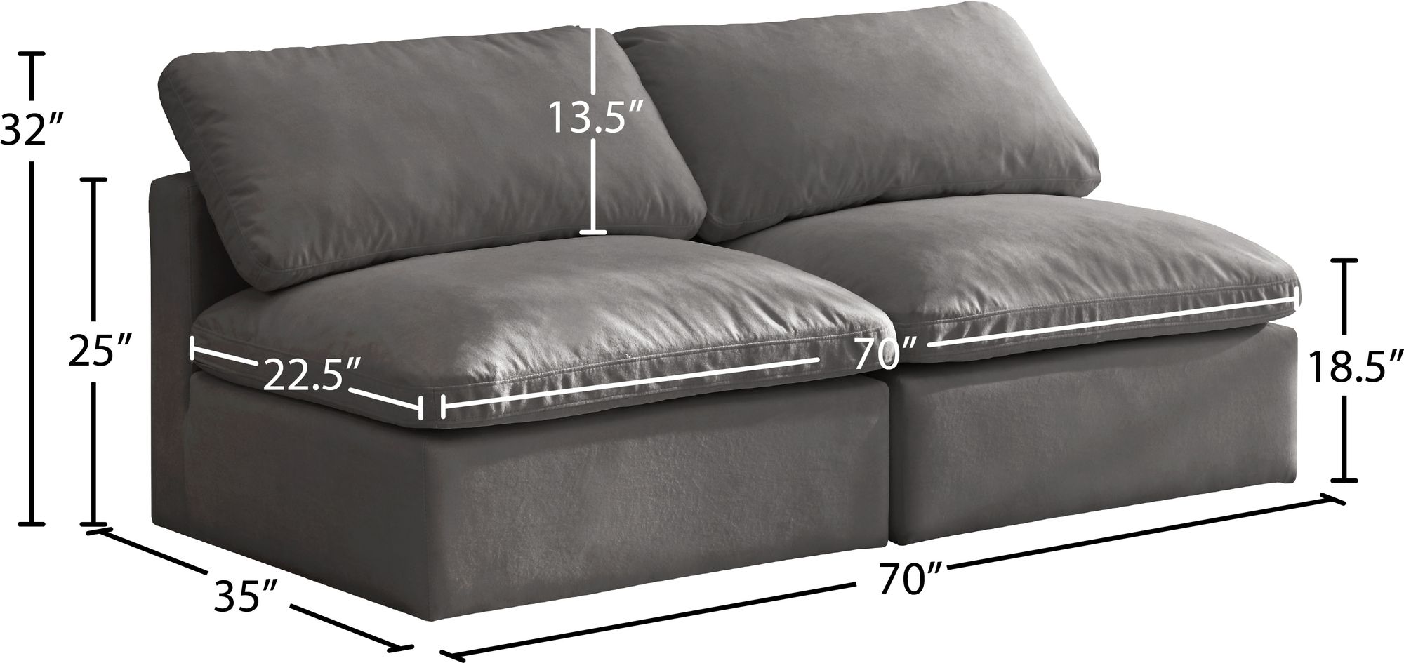 Plush 70" Velvet Standard Comfort Modular Armless Sofa