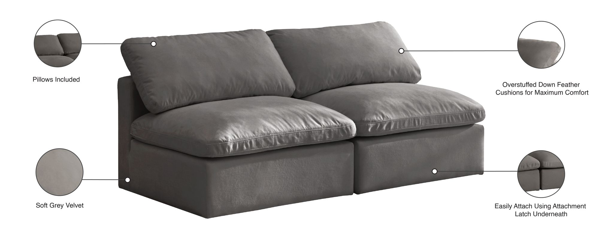 Plush 70" Velvet Standard Comfort Modular Armless Sofa