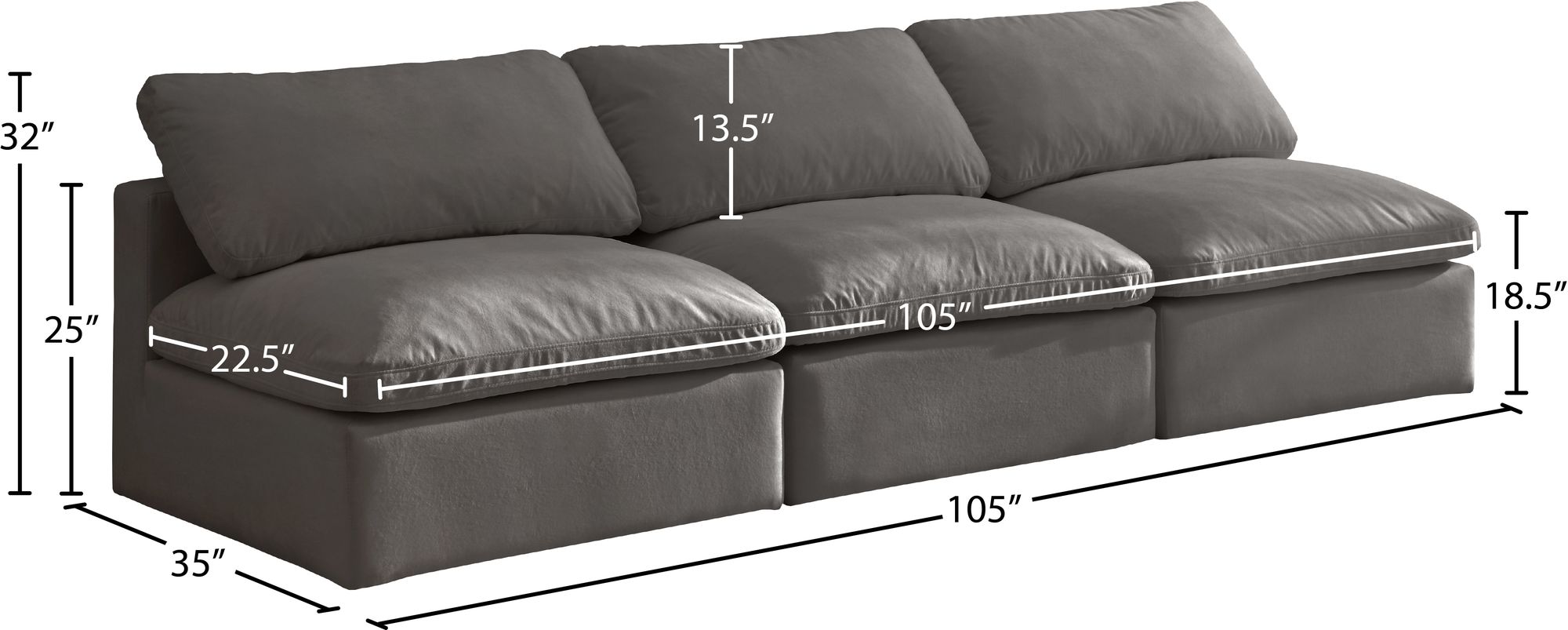 Plush 105" Velvet Standard Comfort Modular Armless Sofa