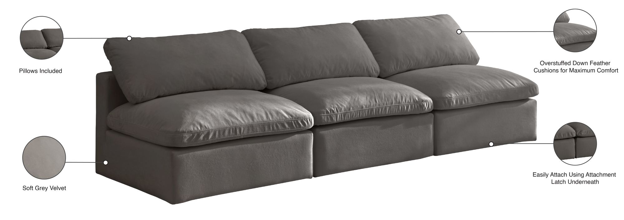 Plush 105" Velvet Standard Comfort Modular Armless Sofa