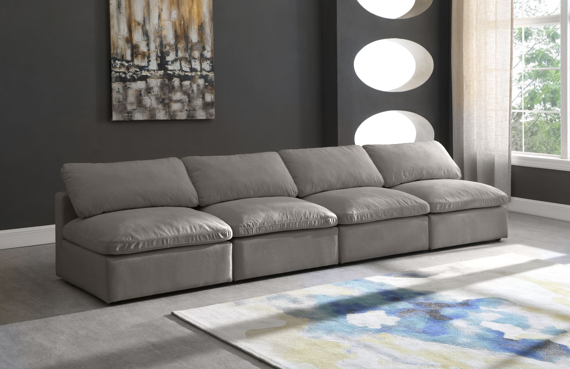 Plush 140" Velvet Standard Comfort Modular Armless Sofa
