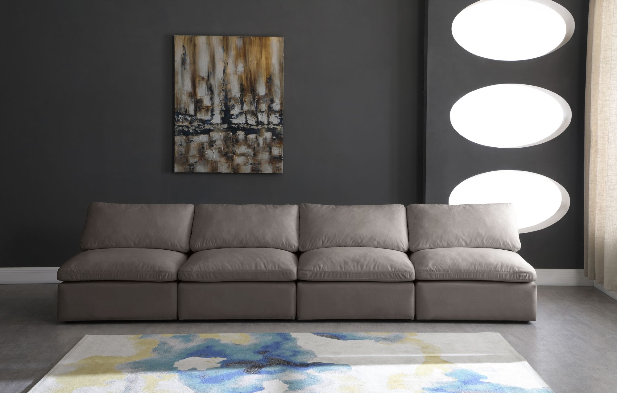 Plush 140" Velvet Standard Comfort Modular Armless Sofa