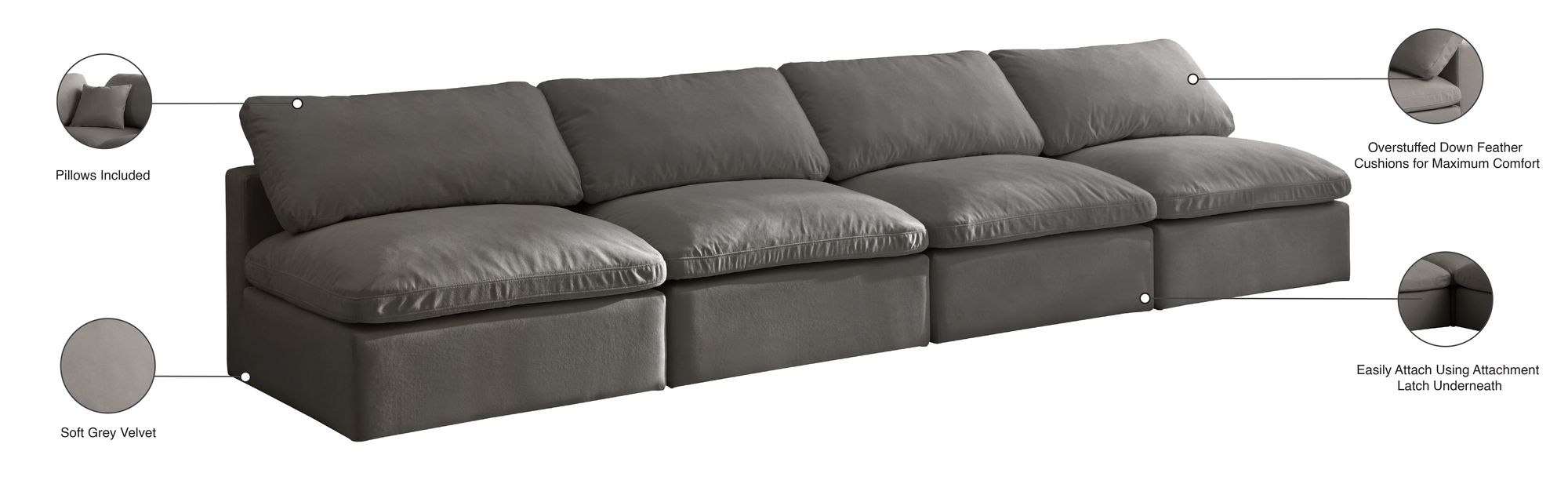 Plush 140" Velvet Standard Comfort Modular Armless Sofa