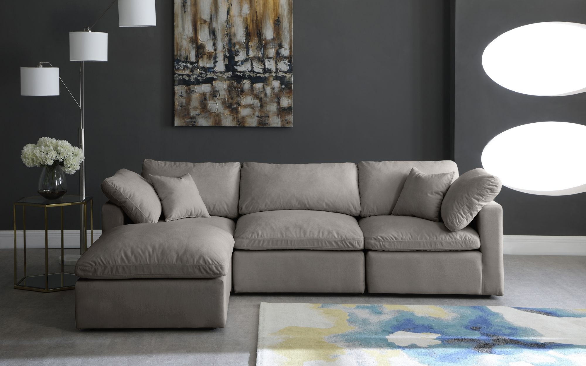 Plush 105" 4-Piece Velvet Standard Comfort Modular Sectional