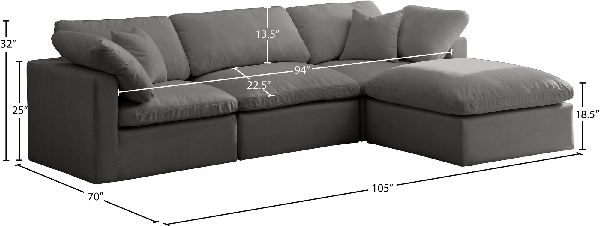 Plush 105" 4-Piece Velvet Standard Comfort Modular Sectional