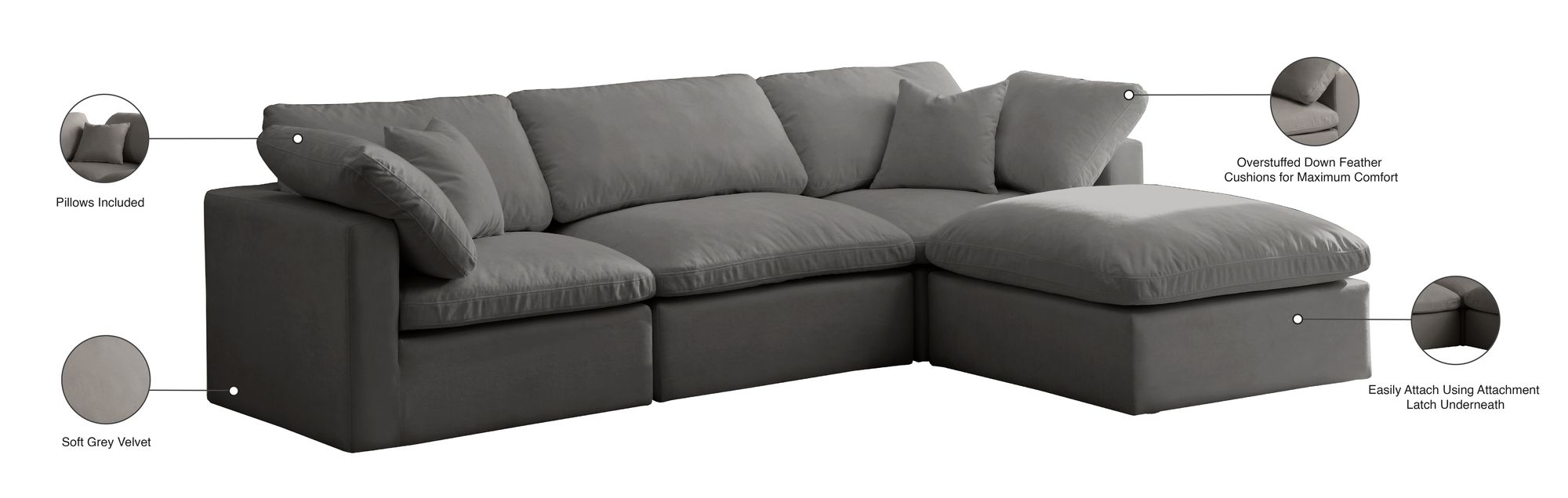 Plush 105" 4-Piece Velvet Standard Comfort Modular Sectional