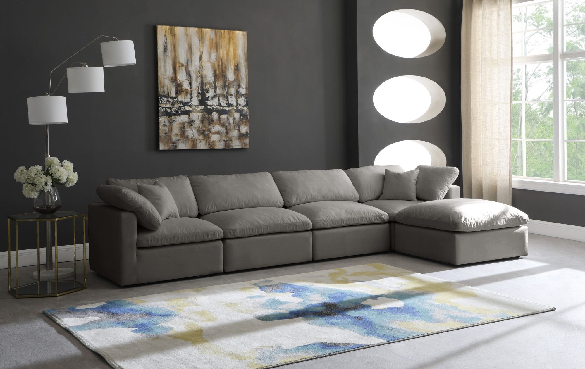 Plush 140" 5-Piece Velvet Standard Comfort Modular Sectional