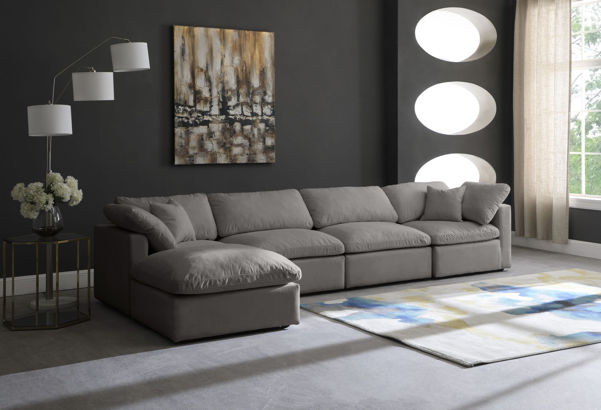 Plush 140" 5-Piece Velvet Standard Comfort Modular Sectional