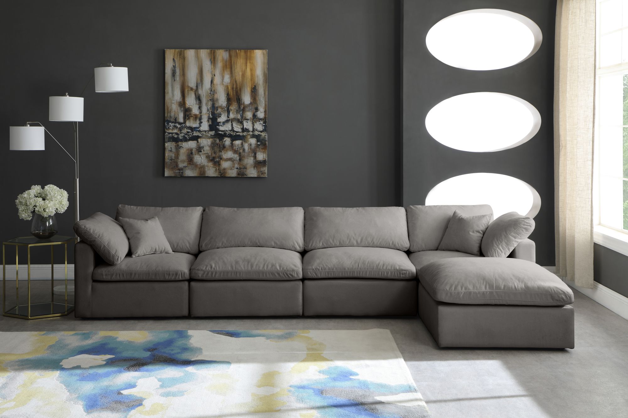 Plush 140" 5-Piece Velvet Standard Comfort Modular Sectional