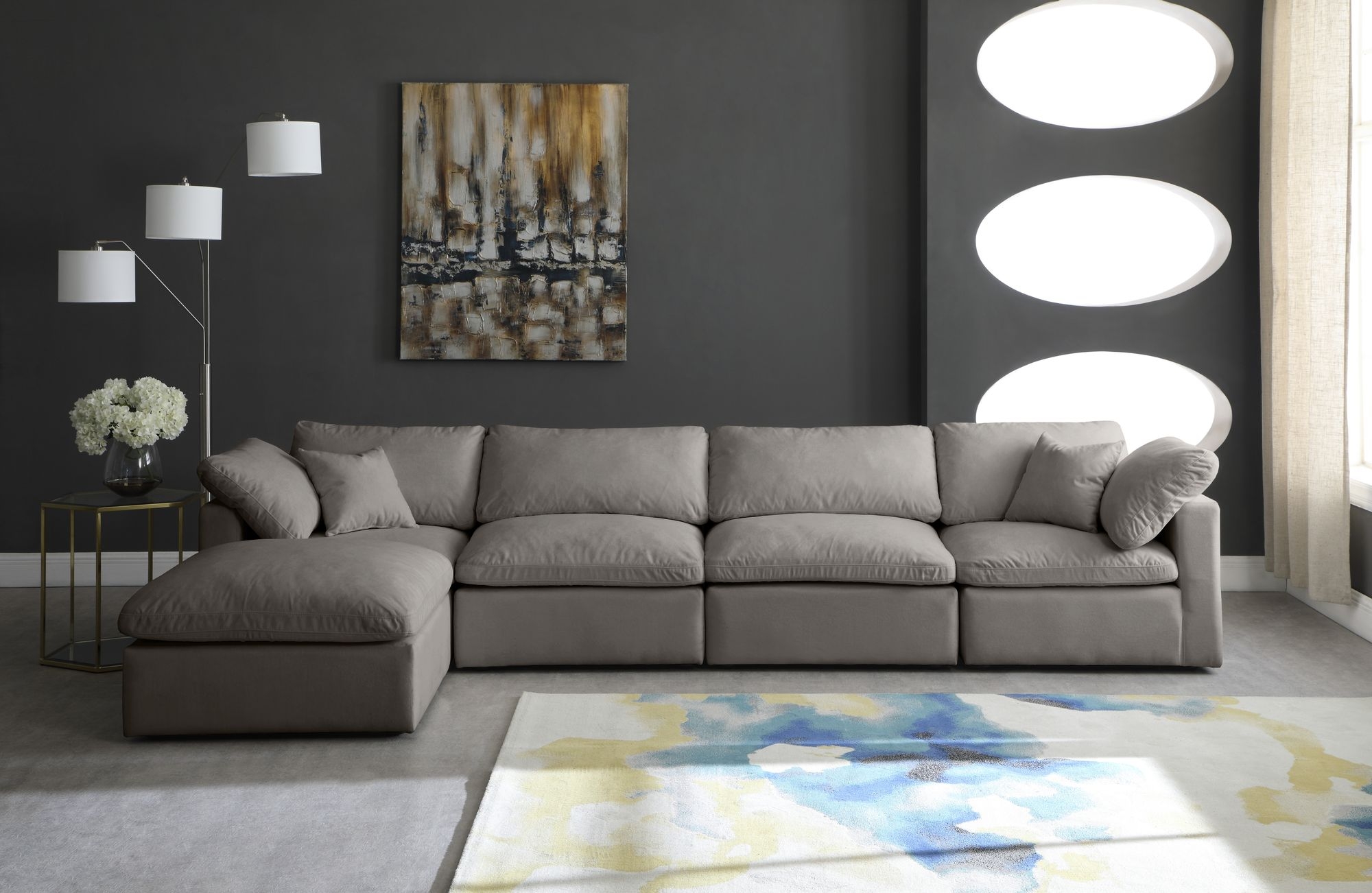 Plush 140" 5-Piece Velvet Standard Comfort Modular Sectional