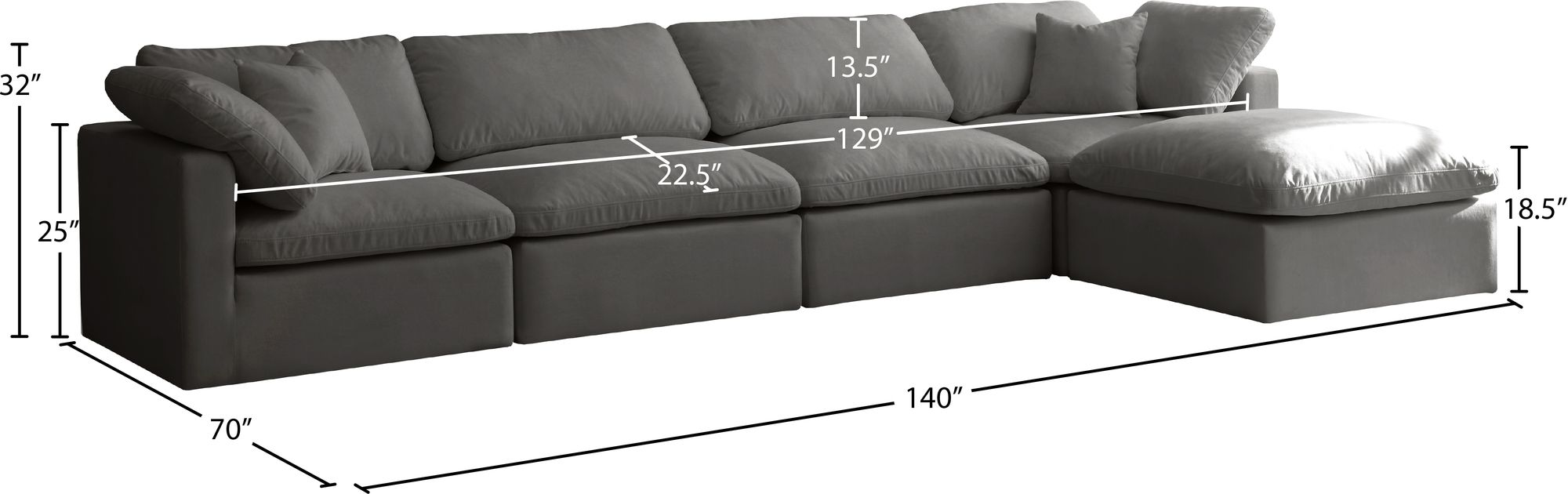 Plush 140" 5-Piece Velvet Standard Comfort Modular Sectional