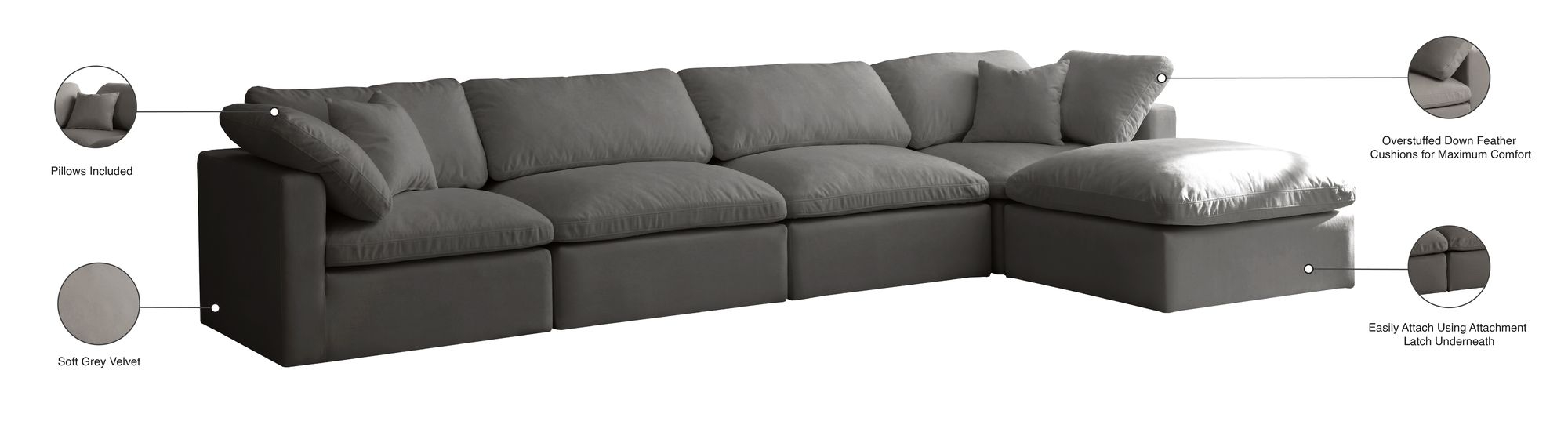Plush 140" 5-Piece Velvet Standard Comfort Modular Sectional