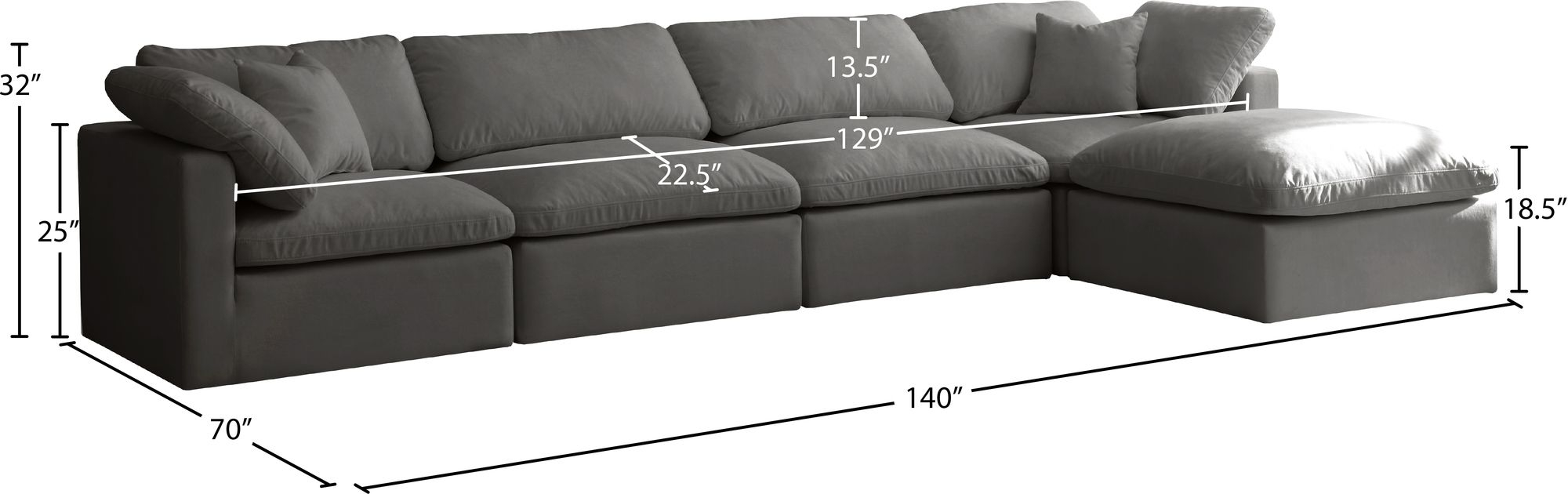 Plush 140" 5-Piece Velvet Standard Comfort Modular Sectional