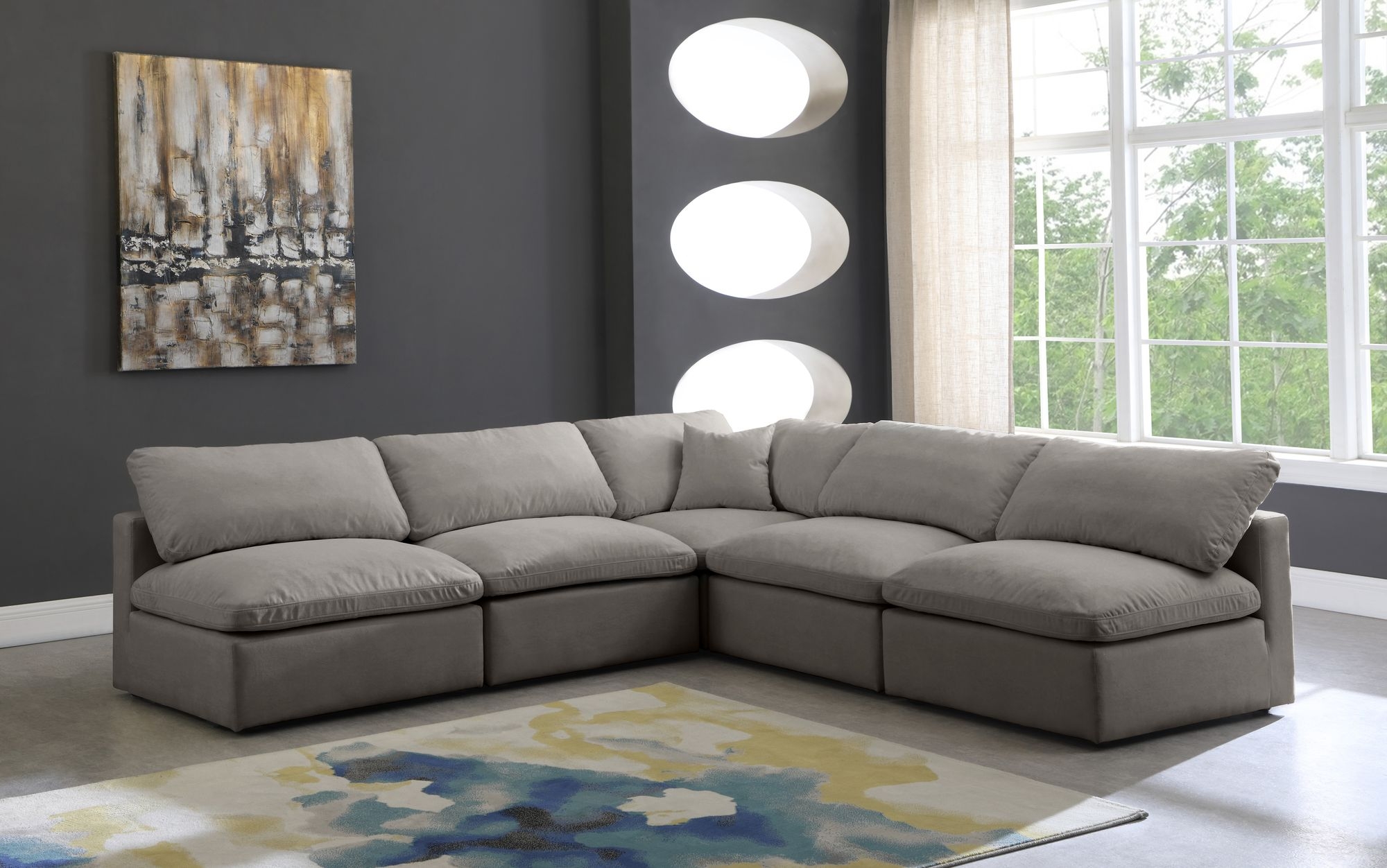 Plush 105" 5-Piece Velvet Standard Comfort Modular Armless Sectional