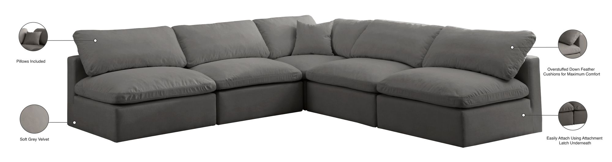 Plush 105" 5-Piece Velvet Standard Comfort Modular Armless Sectional