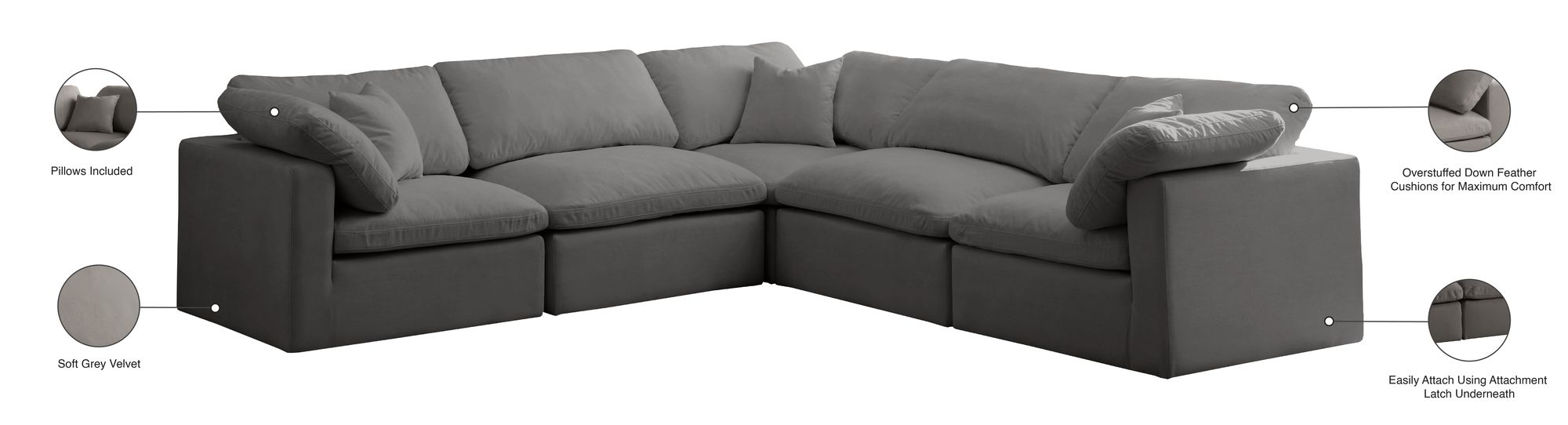 Plush 105" 5-Piece Velvet Standard Comfort Modular Sectional