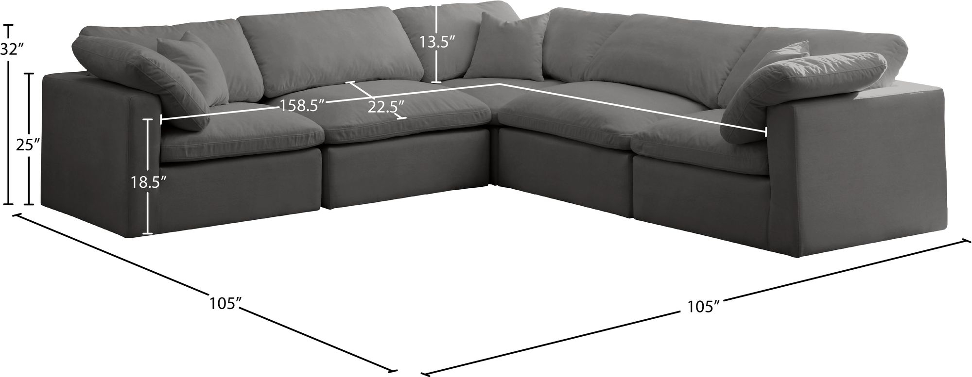 Plush 105" 5-Piece Velvet Standard Comfort Modular Sectional