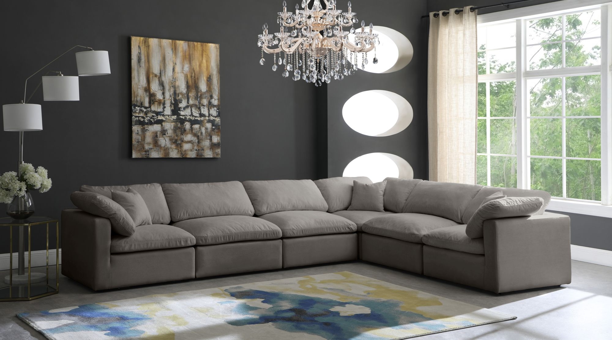 Plush 140" 6-Piece Velvet Standard Comfort Modular Sectional
