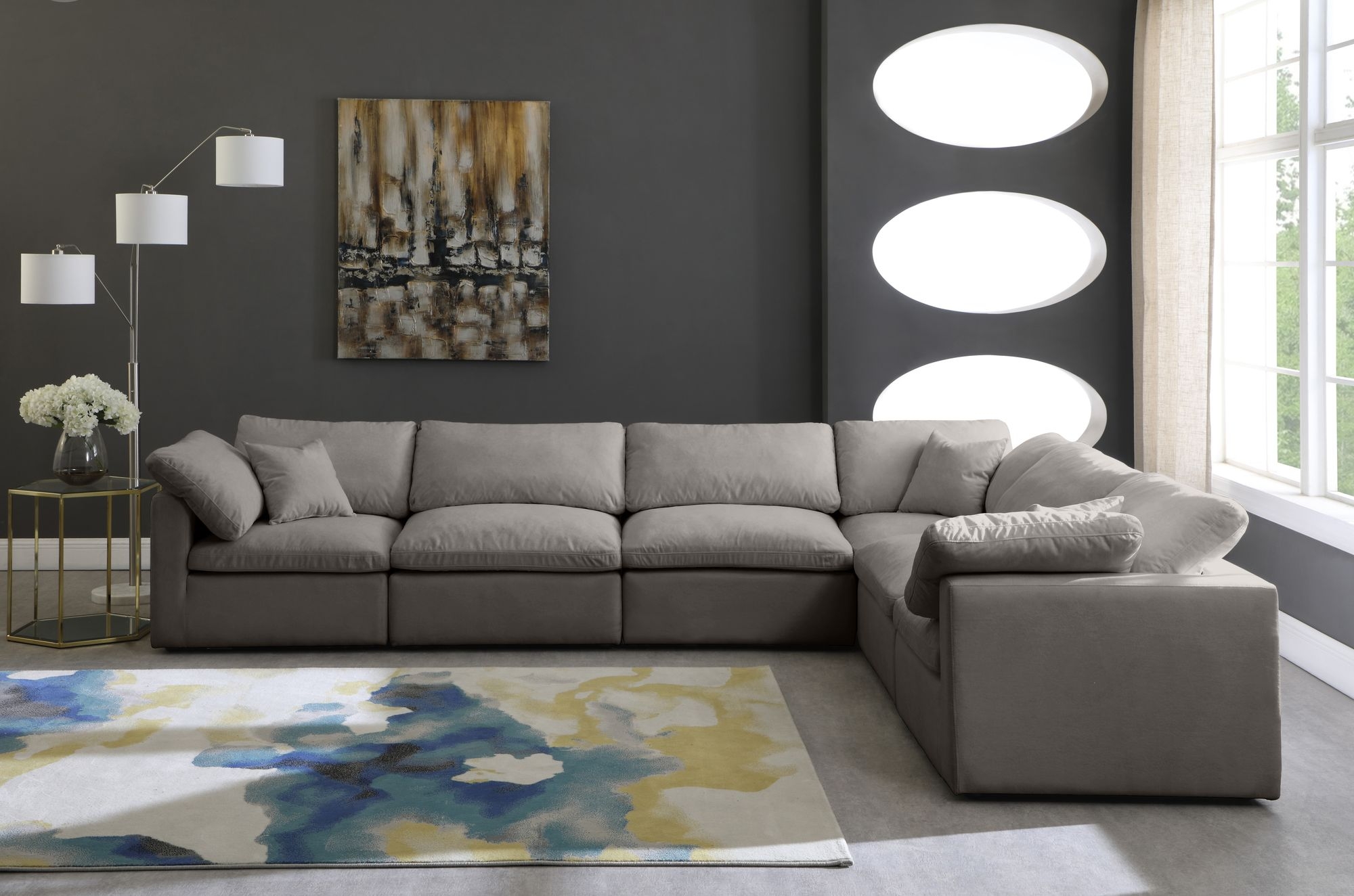 Plush 140" 6-Piece Velvet Standard Comfort Modular Sectional