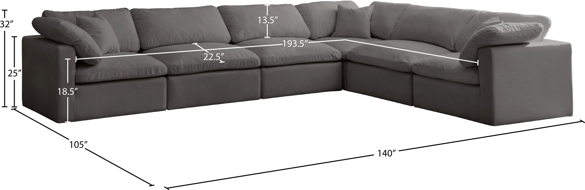 Plush 140" 6-Piece Velvet Standard Comfort Modular Sectional