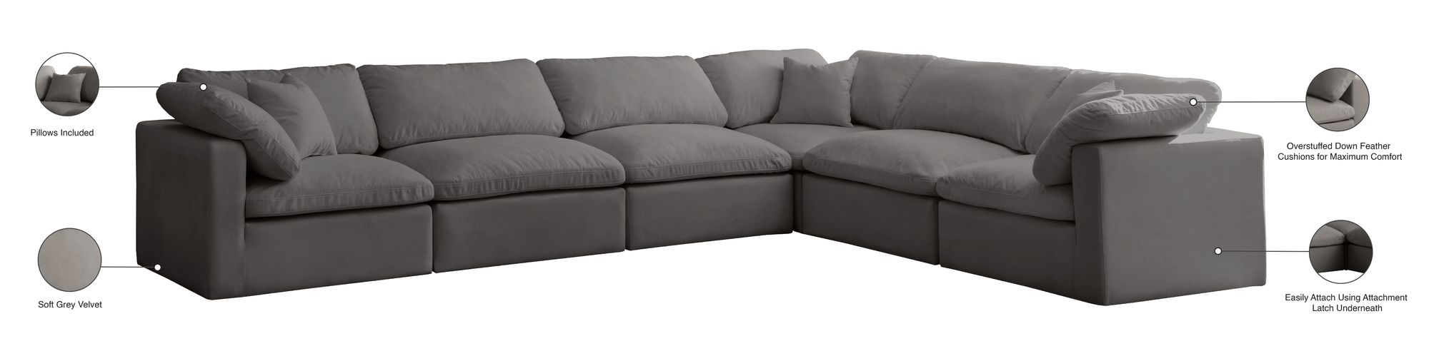 Plush 140" 6-Piece Velvet Standard Comfort Modular Sectional