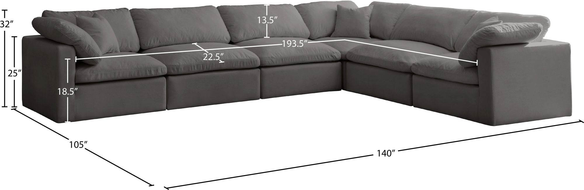 Plush 140" 6-Piece Velvet Standard Comfort Modular Sectional