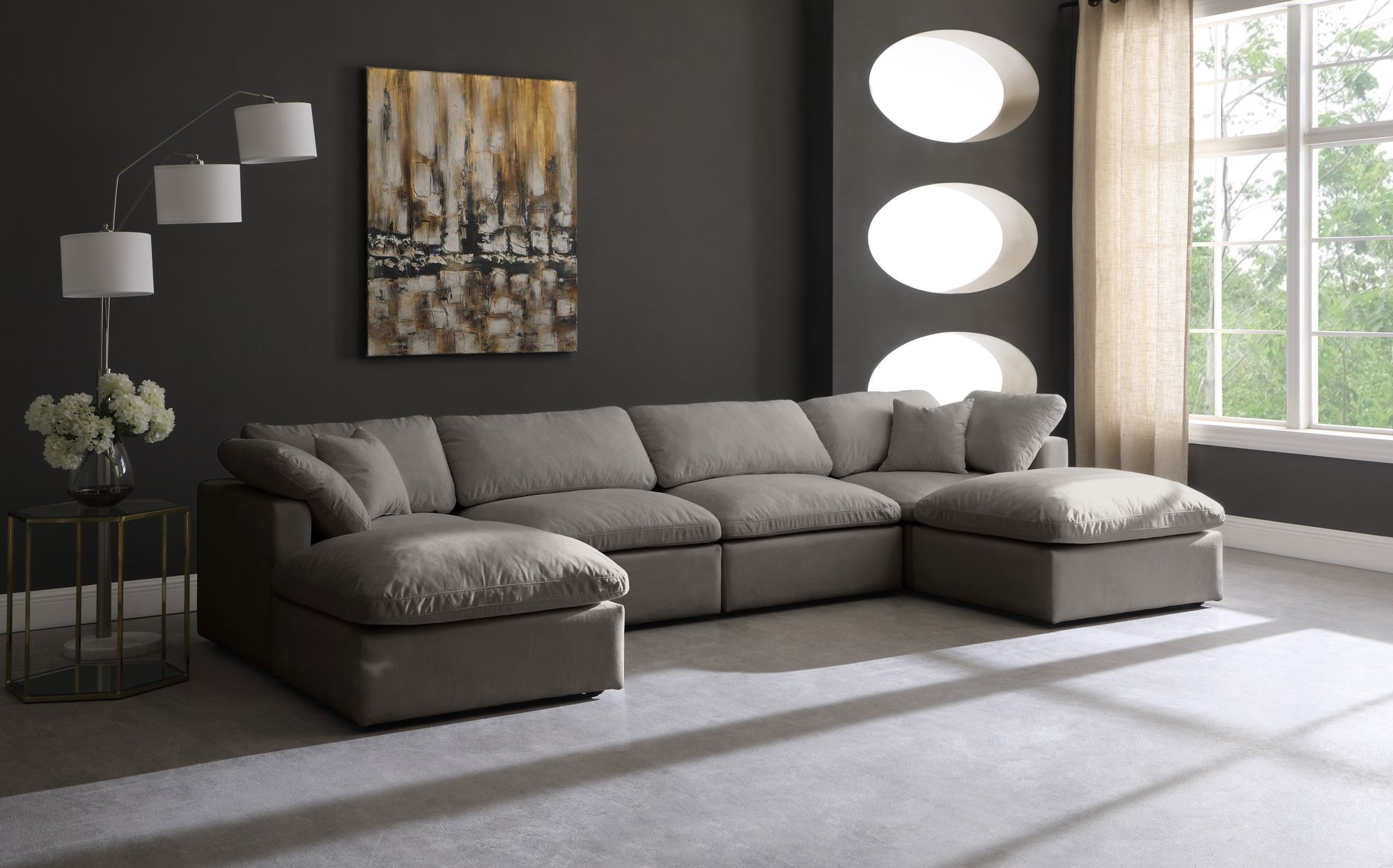 Plush 140" 6-Piece Velvet Standard Comfort Modular U-Shape Sectional