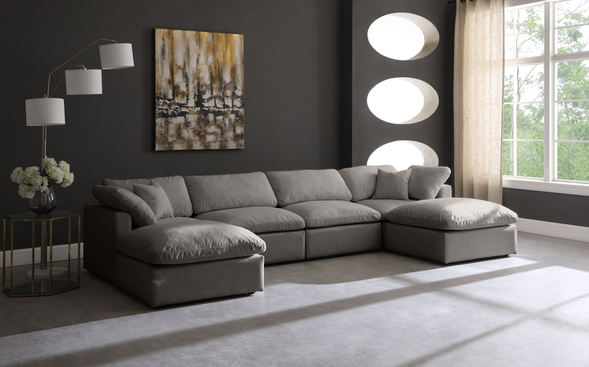 Plush 140" 6-Piece Velvet Standard Comfort Modular U-Shape Sectional
