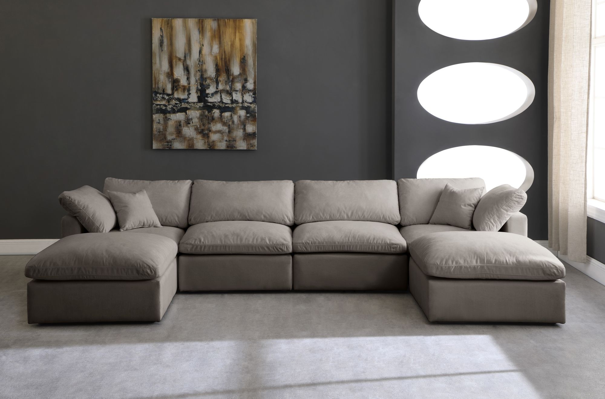Plush 140" 6-Piece Velvet Standard Comfort Modular U-Shape Sectional