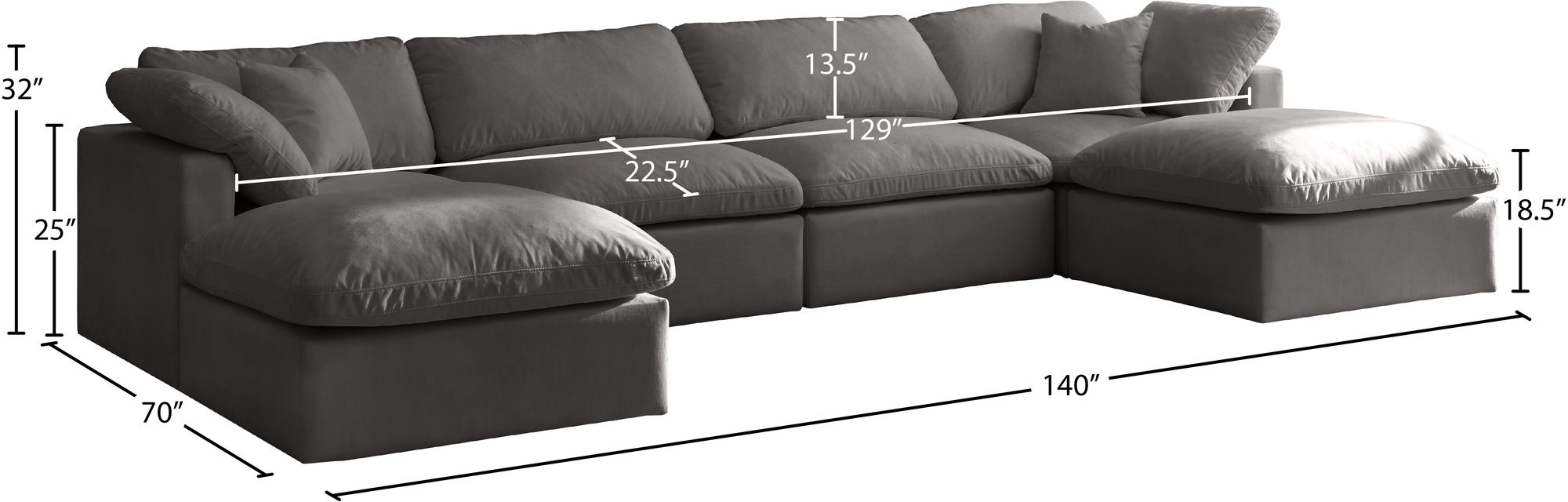 Plush 140" 6-Piece Velvet Standard Comfort Modular U-Shape Sectional