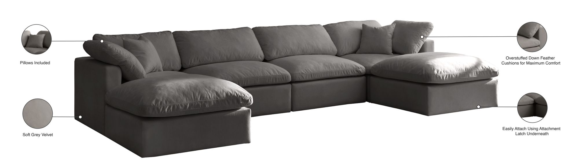Plush 140" 6-Piece Velvet Standard Comfort Modular U-Shape Sectional