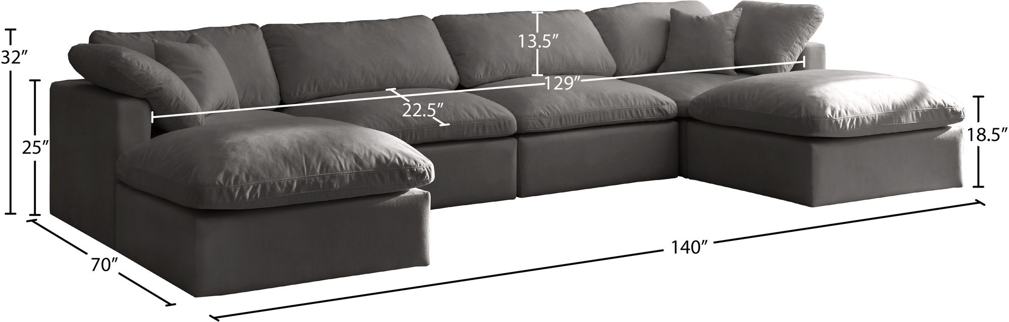Plush 140" 6-Piece Velvet Standard Comfort Modular U-Shape Sectional