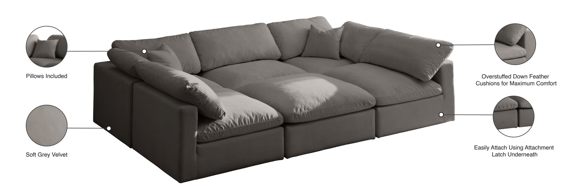 Plush 105" 6-Piece Velvet Standard Comfort Modular Sectional