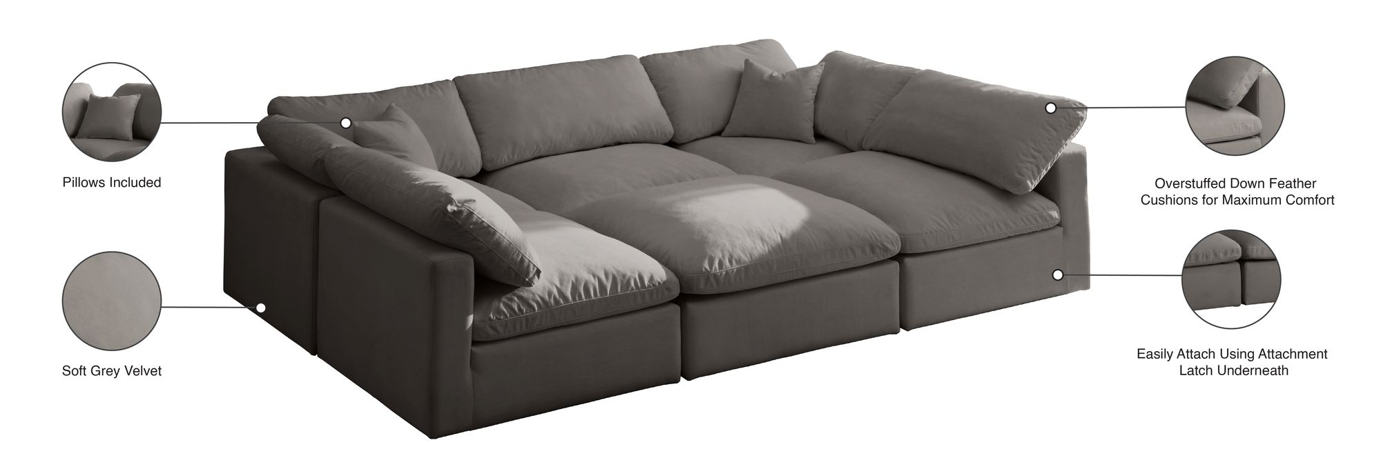Plush 105" 6-Piece Velvet Standard Comfort Modular Sectional