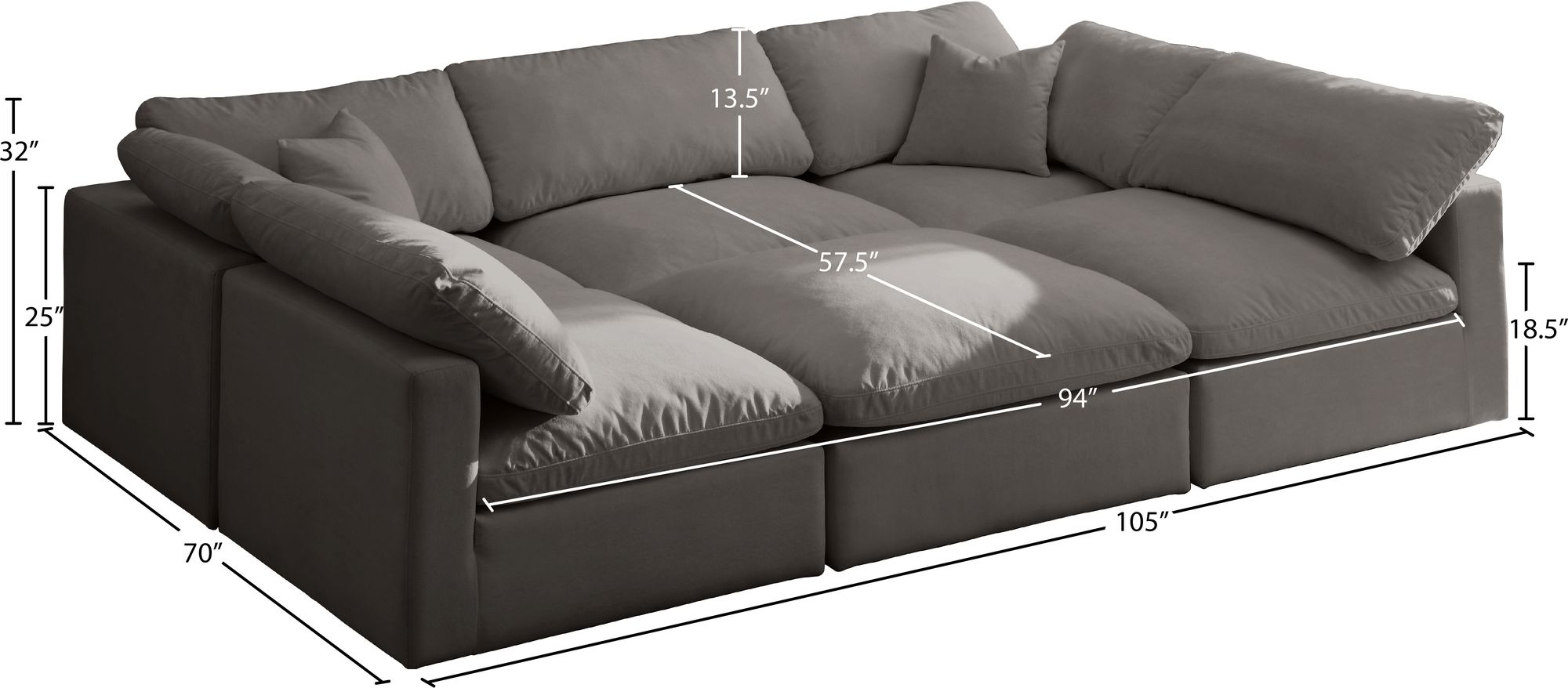 Plush 105" 6-Piece Velvet Standard Comfort Modular Sectional