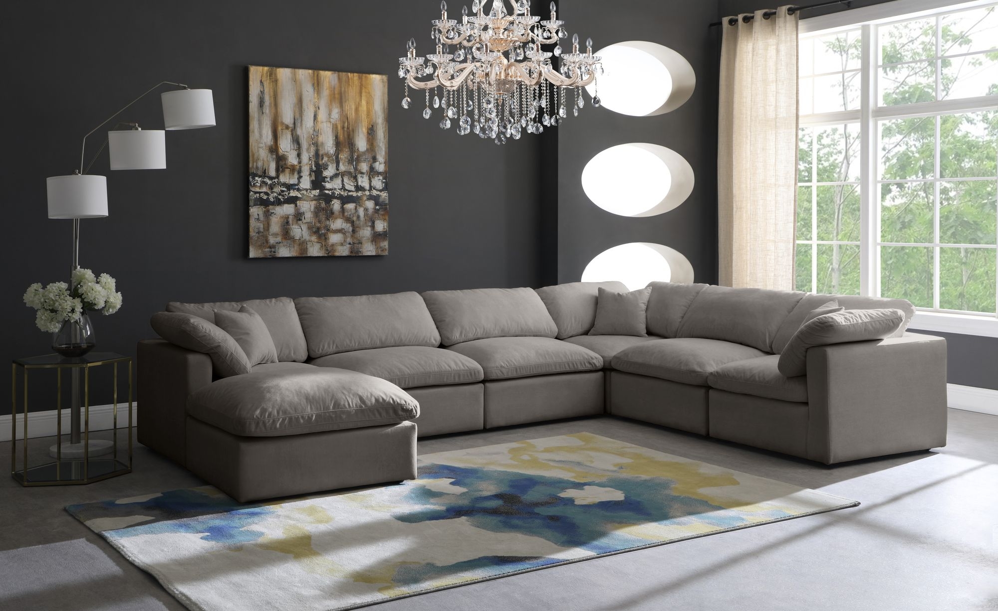 Plush 140" 7-Piece Velvet Standard Comfort Modular Sectional