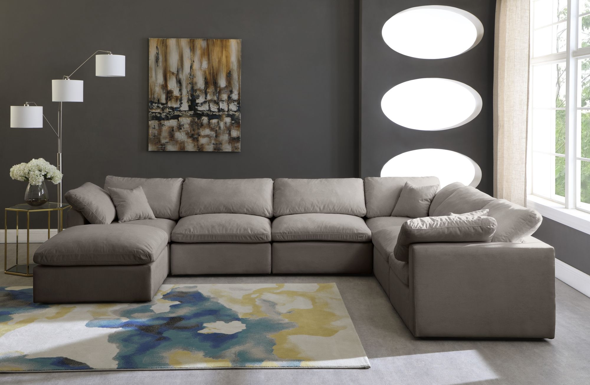 Plush 140" 7-Piece Velvet Standard Comfort Modular Sectional