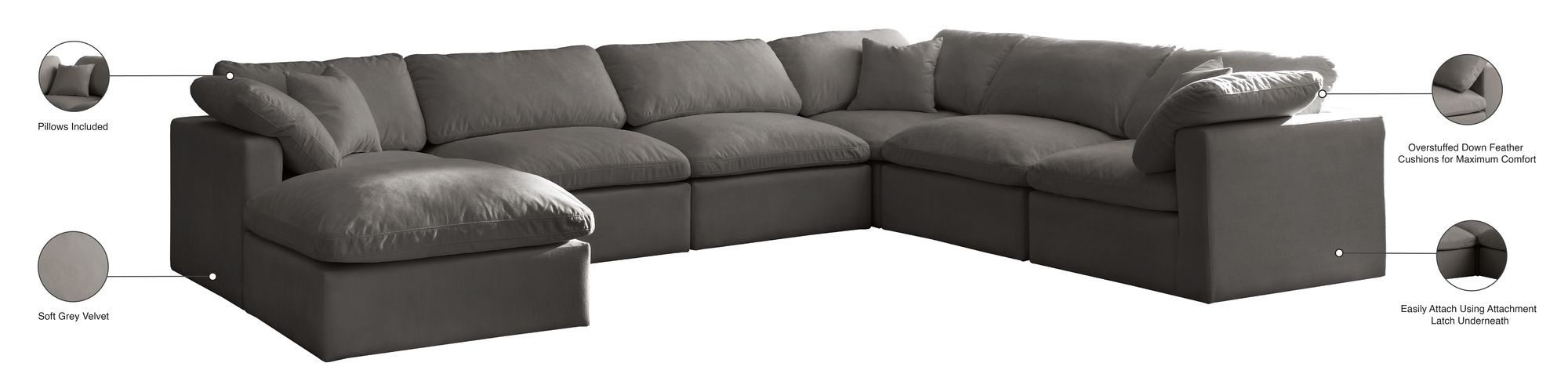 Plush 140" 7-Piece Velvet Standard Comfort Modular Sectional