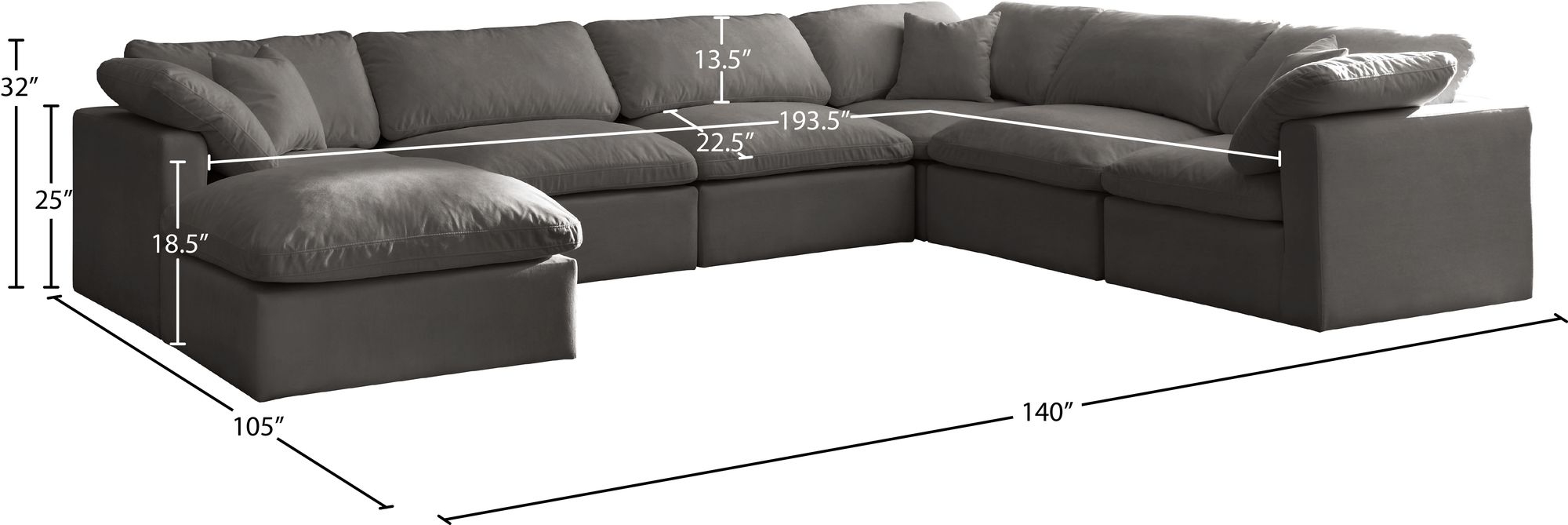 Plush 140" 7-Piece Velvet Standard Comfort Modular Sectional