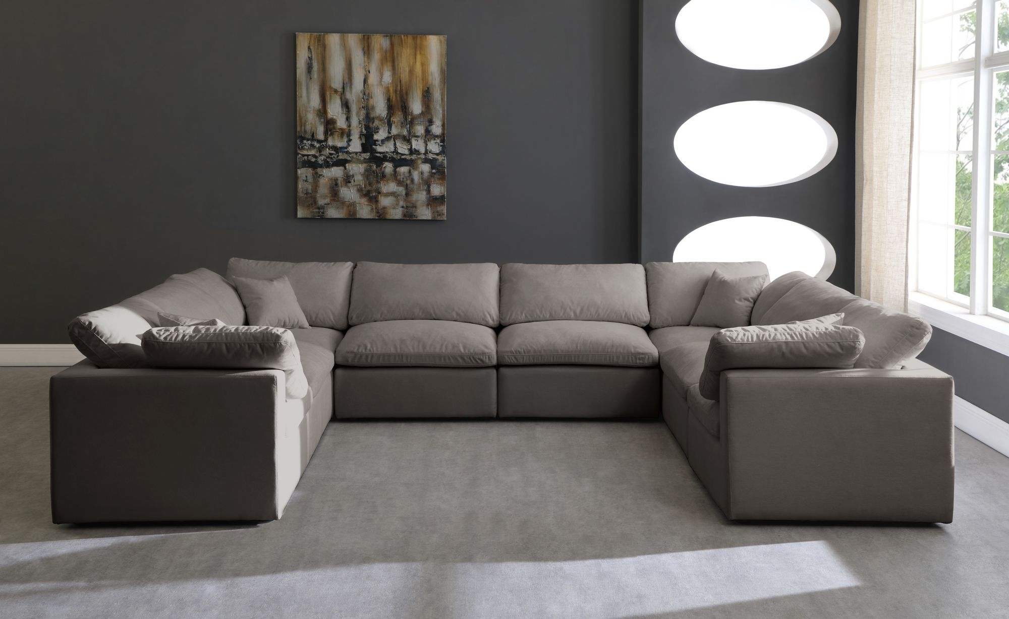 Plush 140" 8-Piece Velvet Standard Comfort Modular Sectional