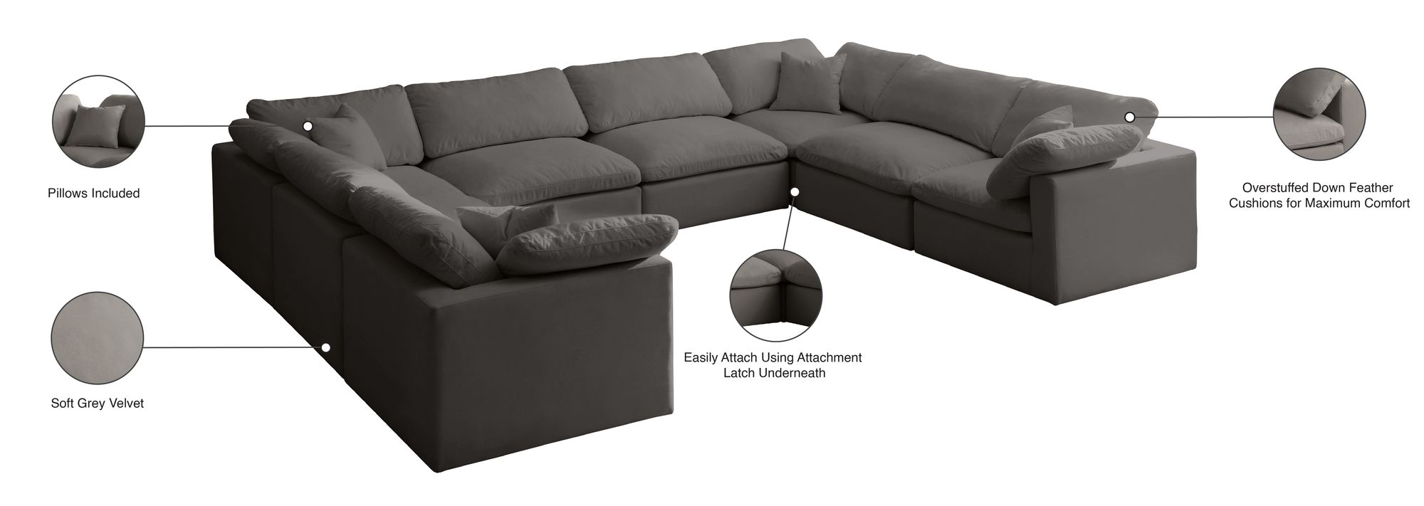 Plush 140" 8-Piece Velvet Standard Comfort Modular Sectional