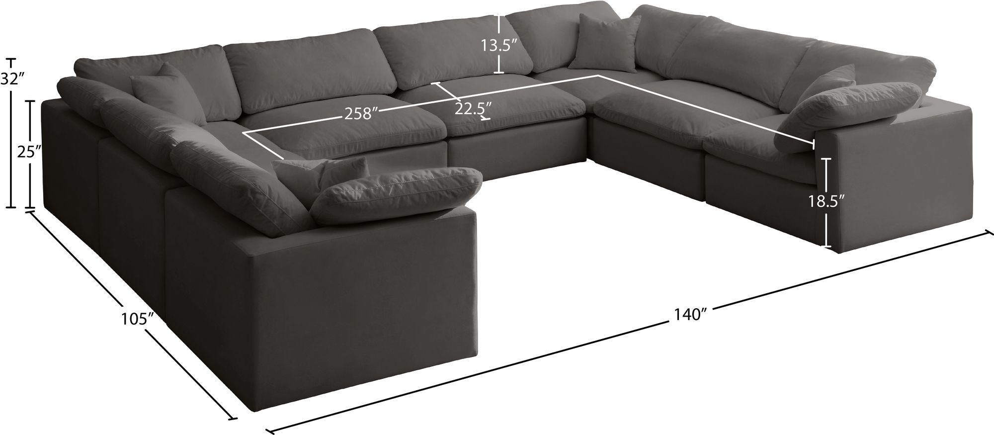 Plush 140" 8-Piece Velvet Standard Comfort Modular Sectional