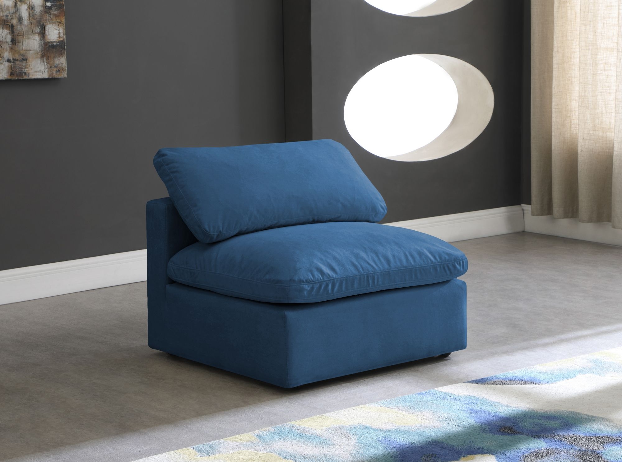 Plush Velvet Standard Comfort Modular Armless Chair